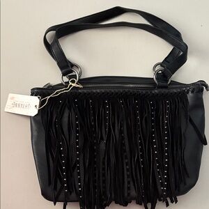 Shyanne Black Studded Fringe Carry Shoulder Bag
